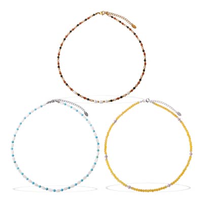Bohemian Stylish Blue And Yellow Natural Stone Beaded Necklace Coloured Chain detail 5