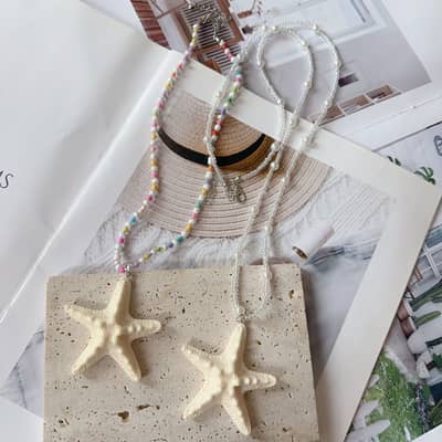Boho Handmade Colorful Seed Bead Long Necklace With Big Starfish Pendant Necklace Girls Summer Vacation detail 2