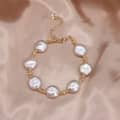 Baroque Freshwater Round Coin Pearl Handmade Bead Bracelet With Closure Clasp 1