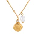 Freshwater Pearl Pendant Choker Necklace Steel Beads Seashell Gold Plated 3