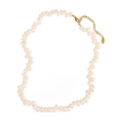 Luxury Stainless Steel Silver And Gold Beads Mixed With Freshwater Pearls Handmade Waterproof Collar Necklace detail 1