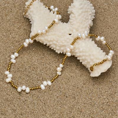 Luxury Stainless Steel Silver And Gold Beads Mixed With Freshwater Pearls Handmade Waterproof Collar Necklace detail 2