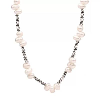Luxury Stainless Steel Silver And Gold Beads Mixed With Freshwater Pearls Handmade Waterproof Collar Necklace detail 4