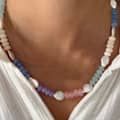 Natural Stone Freshwater Pearl Jewelry Mixed Gemstone Faceted Rounds Necklace 3