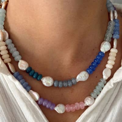 Natural Stone Freshwater Pearl Jewelry Mixed Gemstone Faceted Rounds Necklace detail 4