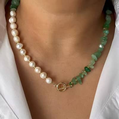 Freshwater Pearl Necklace With Natural Stone Shell Beaded Gold Plated Stainless Steel Clavicle Chain detail 1