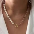 Freshwater Pearl Necklace With Natural Stone Shell Beaded Gold Plated Stainless Steel Clavicle Chain 3