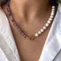 Freshwater Pearl Necklace With Natural Stone Shell Beaded Gold Plated Stainless Steel Clavicle Chain 4