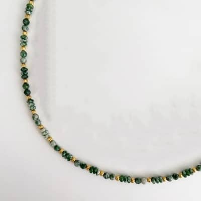 Vacation Style Lucky Baroque Pearl Choker Necklace With Green Natural Stone Beads Stainless Steel Chain detail 2