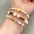 Vintage Style Freshwater Pearl Bracelet Natural Stone Gold Plated Stainless Steel Chain Bead Bangle 1