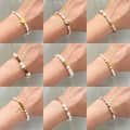 Vintage Style Freshwater Pearl Bracelet Natural Stone Gold Plated Stainless Steel Chain Bead Bangle 2