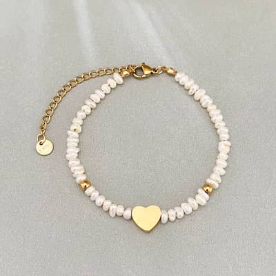Vintage Style Freshwater Pearl Bracelet Natural Stone Gold Plated Stainless Steel Chain Bead Bangle detail 5