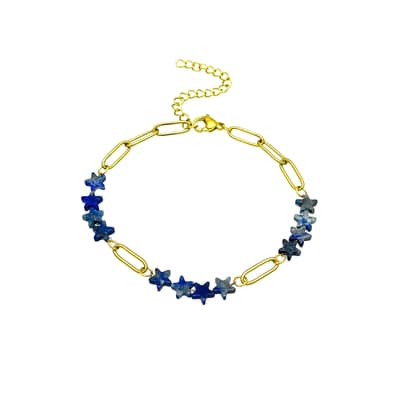 Dainty Stainless Steel Natural Stone Star Shaped Paper Clip Chain Link Bracelet With Extended Gold Plated Chain detail 2