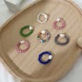 Quartz Pure Color Natural Stone Pearl Bead Rings, Elastic Adjustable 3
