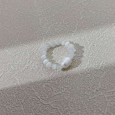 Quartz Pure Color Natural Stone Pearl Bead Rings, Elastic Adjustable detail 4