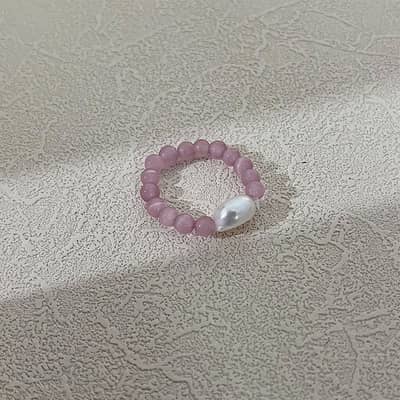 Quartz Pure Color Natural Stone Pearl Bead Rings, Elastic Adjustable detail 5
