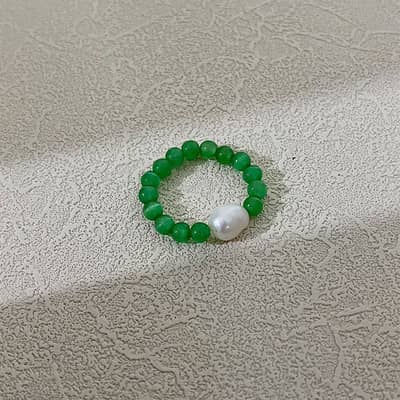 Quartz Pure Color Natural Stone Pearl Bead Rings, Elastic Adjustable detail 6