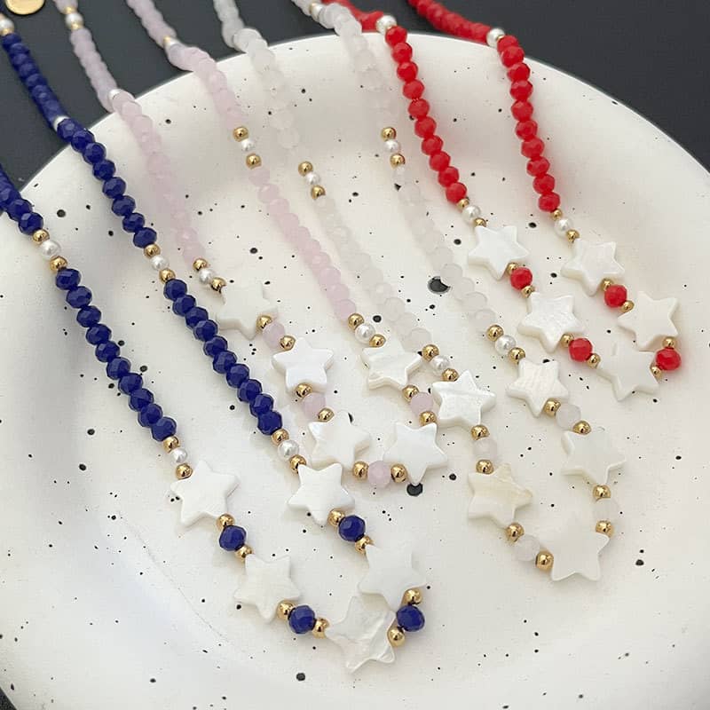 Bohemian Adjustable Colorful Seed Bead Five-Angle Star Shell Necklace - main