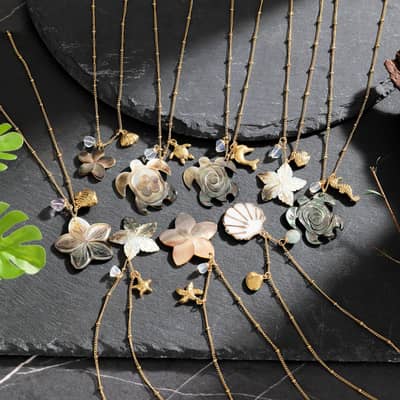 Fashion No Tarnish 18K Gold Stainless Steel Dolphin Seashell Necklace With Natural Abalone Shell Turtle Flower Pendant Necklaces detail 1