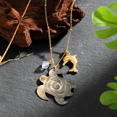 Fashion No Tarnish 18K Gold Stainless Steel Dolphin Seashell Necklace With Natural Abalone Shell Turtle Flower Pendant Necklaces detail 2