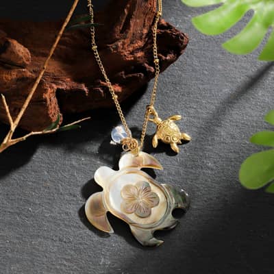 Fashion No Tarnish 18K Gold Stainless Steel Dolphin Seashell Necklace With Natural Abalone Shell Turtle Flower Pendant Necklaces detail 4