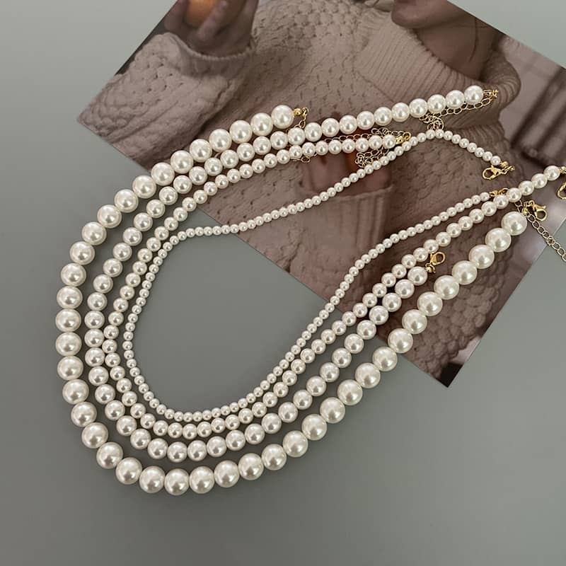 Elegant Gold Plated Chain Choker With Round White Natural Pearl Pendant - main