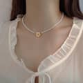 Elegant Gold Plated Chain Choker With Round White Natural Pearl Pendant 2