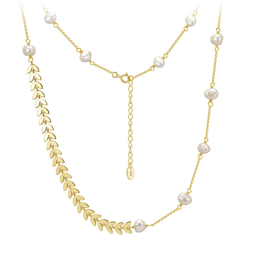 925 Sterling Silver Wheat Chain Collarbone Choker Classic Elegant Baroque Freshwater Pearl Pendant Necklace - main
