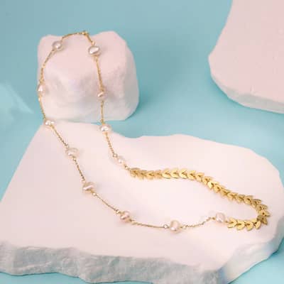 925 Sterling Silver Wheat Chain Collarbone Choker Classic Elegant Baroque Freshwater Pearl Pendant Necklace detail 2