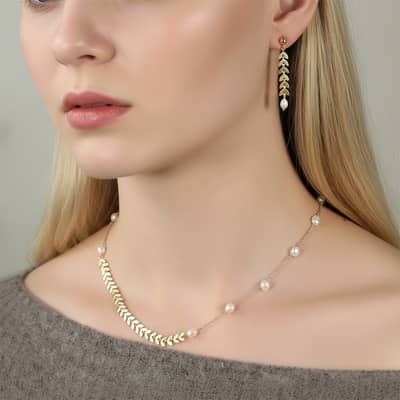 925 Sterling Silver Wheat Chain Collarbone Choker Classic Elegant Baroque Freshwater Pearl Pendant Necklace detail 3