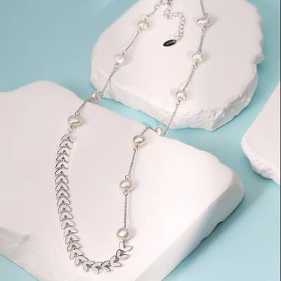 925 Sterling Silver Wheat Chain Collarbone Choker Classic Elegant Baroque Freshwater Pearl Pendant Necklace detail 4