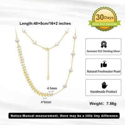 925 Sterling Silver Wheat Chain Collarbone Choker Classic Elegant Baroque Freshwater Pearl Pendant Necklace detail 5