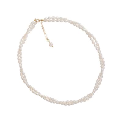 Double Layer Rice Shape Natural Pearl Beaded Necklace Handmade detail 6