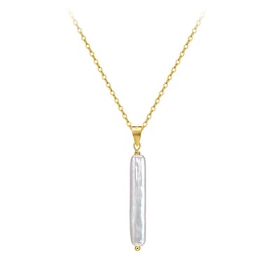 Dainty Minimalist White Baroque Freshwater Pearl Necklace, 925 Sterling Silver