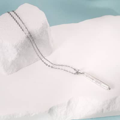Dainty Minimalist White Baroque Freshwater Pearl Necklace, 925 Sterling Silver detail 4