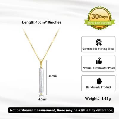 Dainty Minimalist White Baroque Freshwater Pearl Necklace, 925 Sterling Silver detail 5