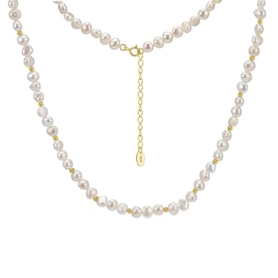 925 Sterling Silver 14K Gold Plated Freshwater Baroque Pearl Beaded Necklace detail 1