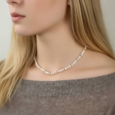 925 Sterling Silver 14K Gold Plated Freshwater Baroque Pearl Beaded Necklace detail 2