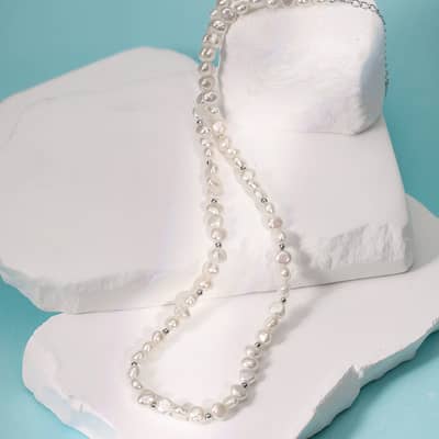 925 Sterling Silver 14K Gold Plated Freshwater Baroque Pearl Beaded Necklace detail 4