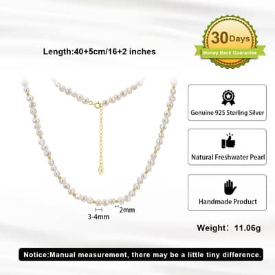 925 Sterling Silver 14K Gold Plated Freshwater Baroque Pearl Beaded Necklace detail 5
