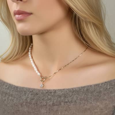 Exquisite 925 Sterling Silver Freshwater Pearl Star Cubic Zirconia Pendant Luxury Necklace detail 1