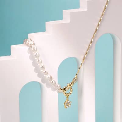 Exquisite 925 Sterling Silver Freshwater Pearl Star Cubic Zirconia Pendant Luxury Necklace detail 2