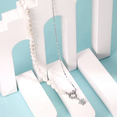 Exquisite 925 Sterling Silver Freshwater Pearl Star Cubic Zirconia Pendant Luxury Necklace detail 3