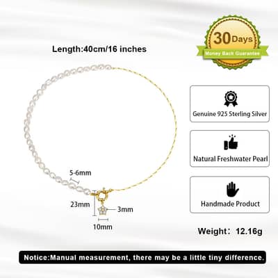 Exquisite 925 Sterling Silver Freshwater Pearl Star Cubic Zirconia Pendant Luxury Necklace detail 4