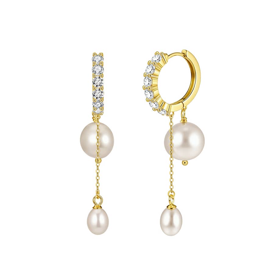 925 Silver Baroque Freshwater Pearl Dangle Hoop Earrings Gold Plated Cubic Zirconia Huggie - main