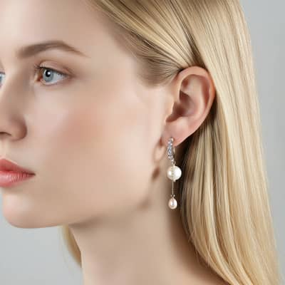 925 Silver Baroque Freshwater Pearl Dangle Hoop Earrings Gold Plated Cubic Zirconia Huggie detail 2