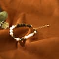 Splicing Design Amber Crystal Tiger Eye Loose Beads Bracelet Handwoven Stainless Steel Freshwater Pearl Bangle 2