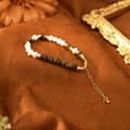 Splicing Design Amber Crystal Tiger Eye Loose Beads Bracelet Handwoven Stainless Steel Freshwater Pearl Bangle 3