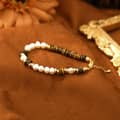 Splicing Design Amber Crystal Tiger Eye Loose Beads Bracelet Handwoven Stainless Steel Freshwater Pearl Bangle 5