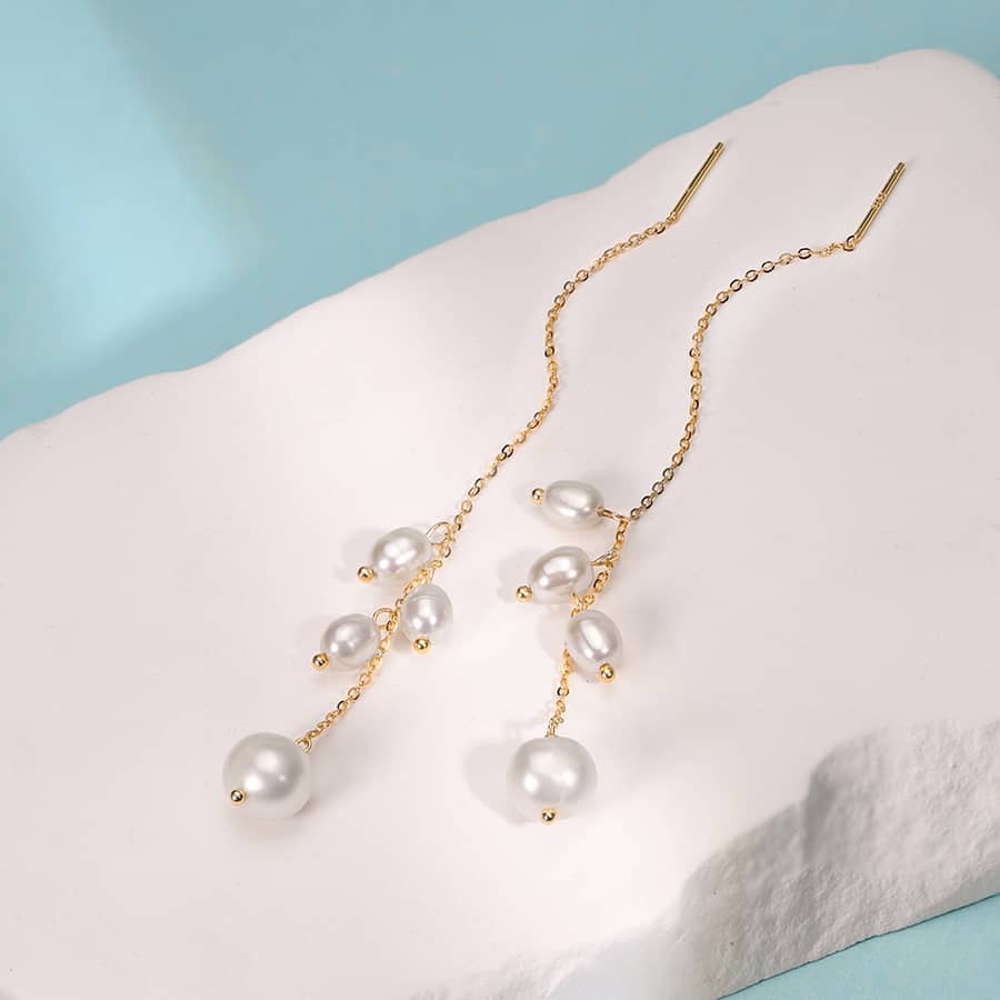 Baroque Freshwater Pearl Tassel Earrings 925 Sterling Silver Gold Plated - main